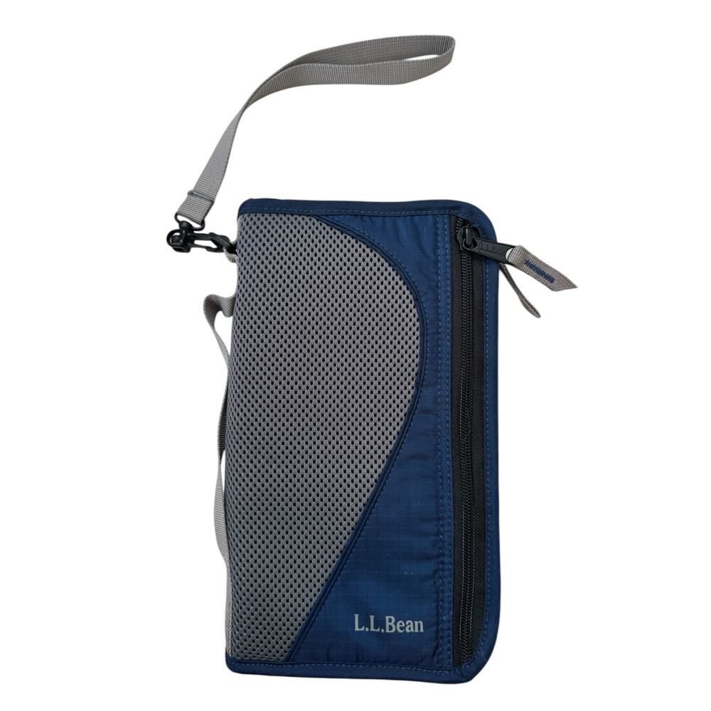 LL BEAN Travel Document Holder Wallet Zip-around Nylon Strap Passport Pockets
